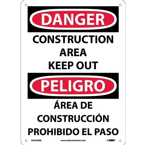 Danger Construction Area Keep Out Sign - Bilingual (ESD266RB)