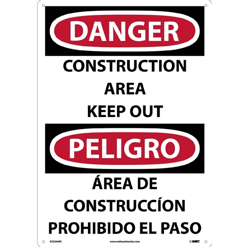 Danger Construction Area Keep Out Sign - Bilingual (ESD266RC)