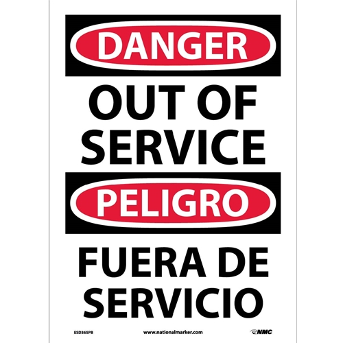 Danger Out Of Service Sign - Bilingual (ESD365PB)