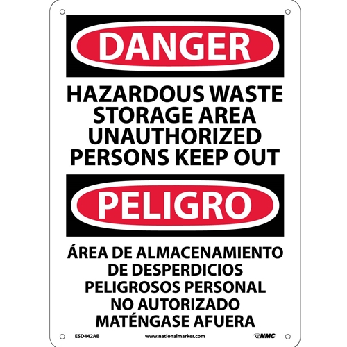 Danger Hazardous Waste Storage Area Sign - Bilingual (ESD442AB)