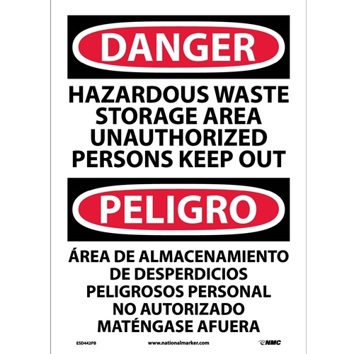 Danger Hazardous Waste Storage Area Sign - Bilingual (ESD442PB)