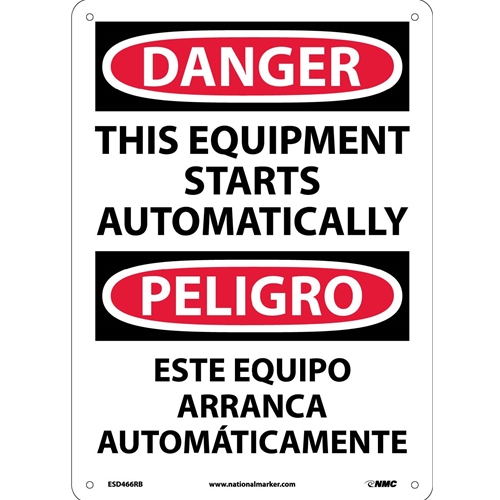 Danger Automatic Equipment Start Sign - Bilingual (ESD466RB)