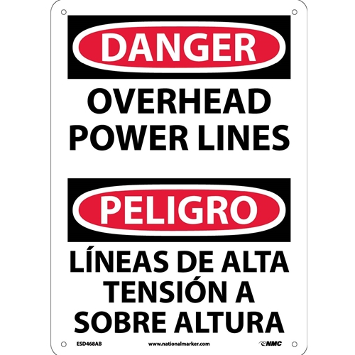 Danger Overhead Power Lines Sign - Bilingual (ESD468AB)