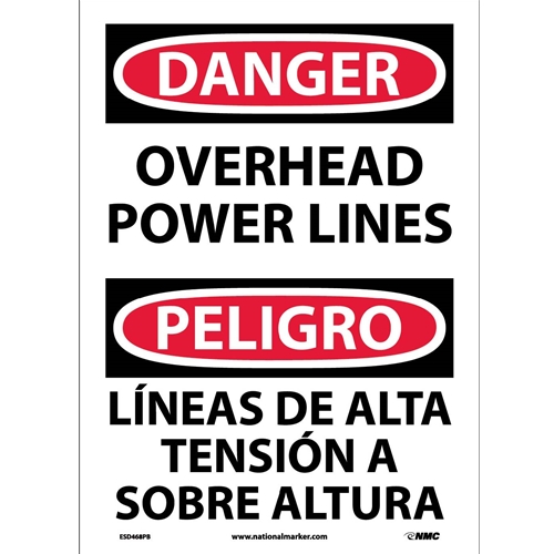Danger Overhead Power Lines Sign - Bilingual (ESD468PB)