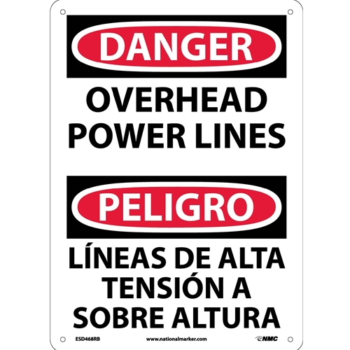 Danger Overhead Power Lines Sign - Bilingual (ESD468RB)