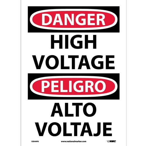 Danger High Voltage Sign - Bilingual (ESD49PB)