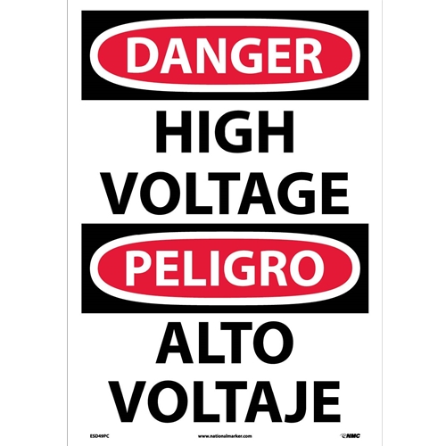 Danger High Voltage Sign - Bilingual (ESD49PC)