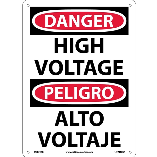 Danger High Voltage Sign - Bilingual (ESD49RB)