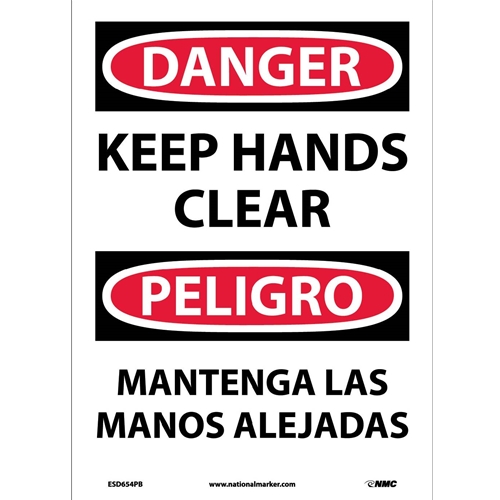 Danger Keep Hands Clear Sign - Bilingual (ESD654PB)