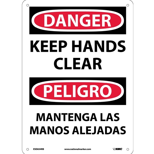 Danger Keep Hands Clear Sign - Bilingual (ESD654RB)