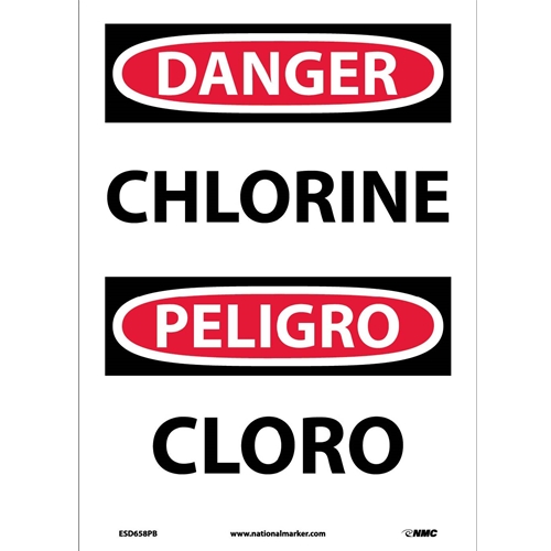 Danger Chlorine Sign - Bilingual (ESD658PB)