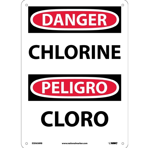 Danger Chlorine Sign - Bilingual (ESD658RB)