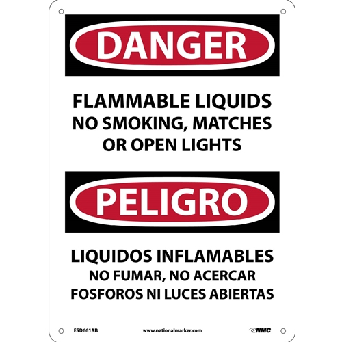 Danger Flammable Liquids No Smoking Sign - Bilingual (ESD661AB)