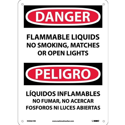 Danger Flammable Liquids No Smoking Sign - Bilingual (ESD661RB)