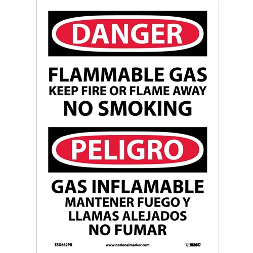 Danger Flammable Gas Sign - Bilingual (ESD662PB)