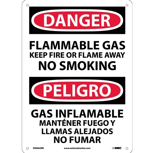 Danger Flammable Gas Sign - Bilingual (ESD662RB)