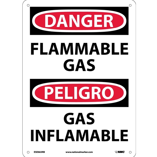 Danger Flammable Gas Sign - Bilingual (ESD663RB)