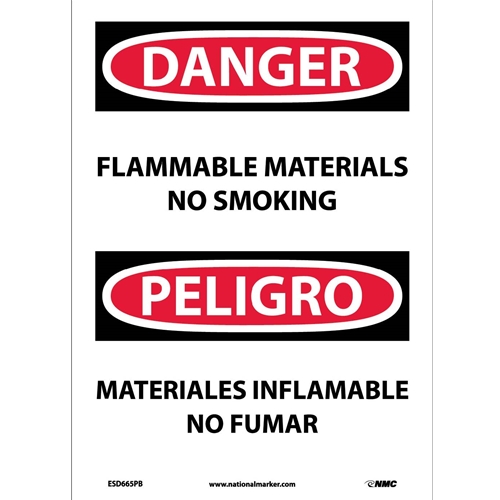 Danger Flammable Materials No Smoking Sign - Bilingual (ESD665PB)