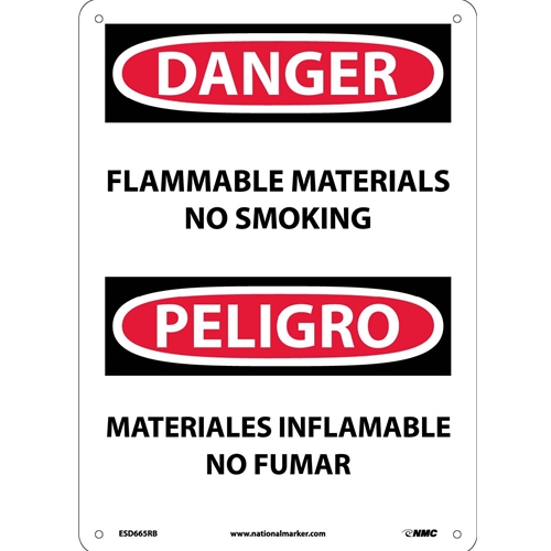 Danger Flammable Materials No Smoking Sign - Bilingual (ESD665RB)