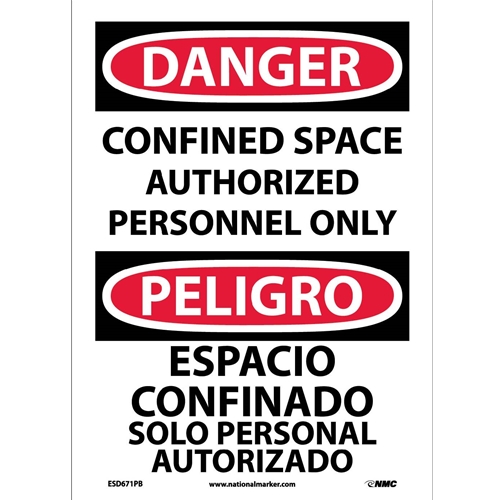 Danger Confined Space Sign - Bilingual (ESD671PB)