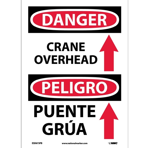 Danger Crane Overhead Sign - Bilingual (ESD673PB)