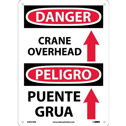 Danger Crane Overhead Sign - Bilingual (ESD673RB)