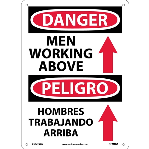 Danger Men Working Above Sign - Bilingual (ESD674AB)