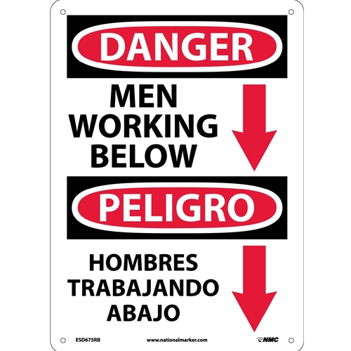 Danger Men Working Below Sign - Bilingual (ESD675RB)