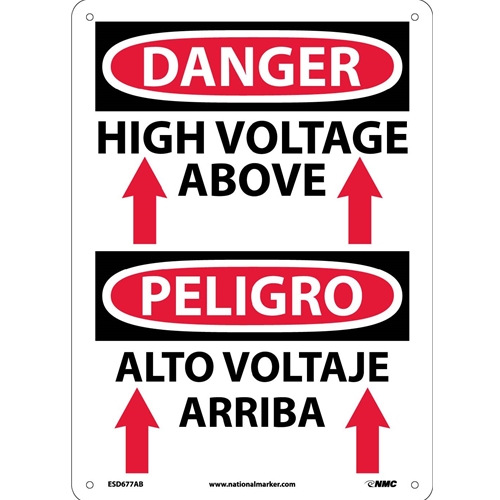 Danger High Voltage Above Sign - Bilingual (ESD677AB)