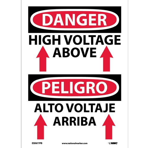 Danger High Voltage Above Sign - Bilingual (ESD677PB)