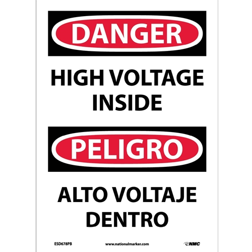 Danger High Voltage Inside Sign - Bilingual (ESD678PB)