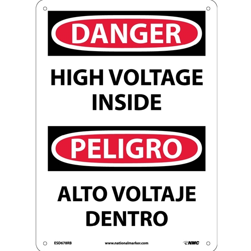 Danger High Voltage Inside Sign - Bilingual (ESD678RB)
