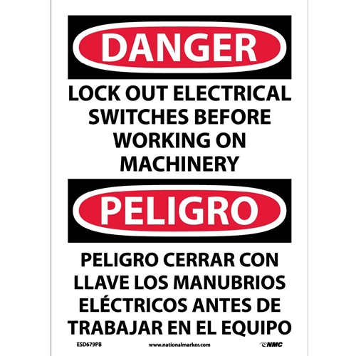 Danger Lock Out Electrical Switches Sign - Bilingual (ESD679PB)