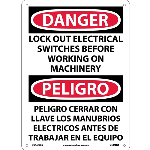 Danger Lock Out Electrical Switches Sign - Bilingual (ESD679RB)
