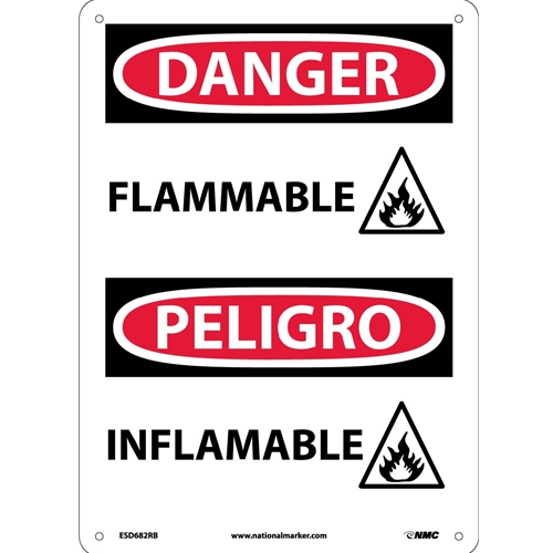 Danger Flammable Sign - Bilingual (ESD682RB)