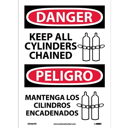 Danger Keep All Cylinders Chained Sign - Bilingual (ESD683PB)