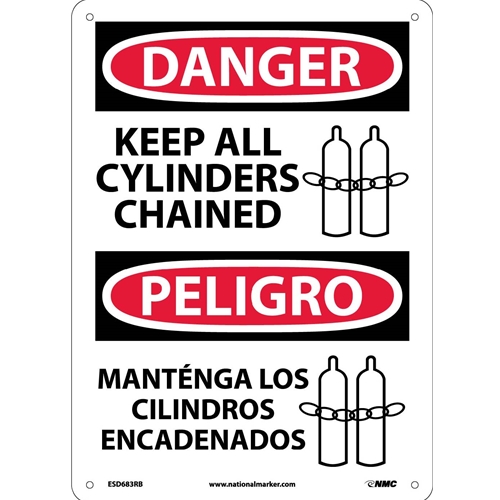 Danger Keep All Cylinders Chained Sign - Bilingual (ESD683RB)