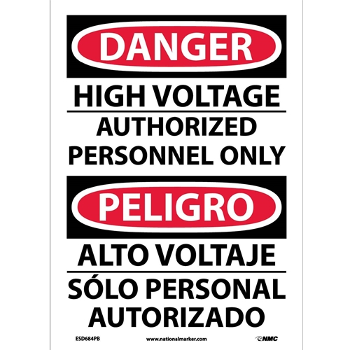 Danger High Voltage Sign - Bilingual (ESD684PB)