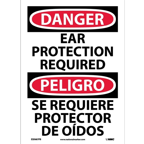 Danger Ear Protection Required Sign - Bilingual (ESD687PB)