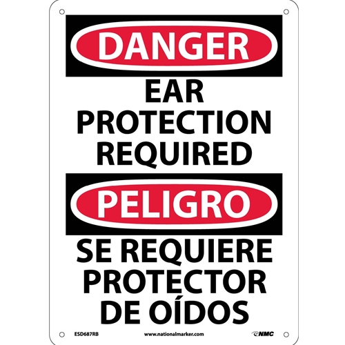 Danger Ear Protection Required Sign - Bilingual (ESD687RB)
