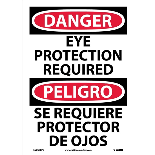 Danger Eye Protection Required Sign - Bilingual (ESD688PB)