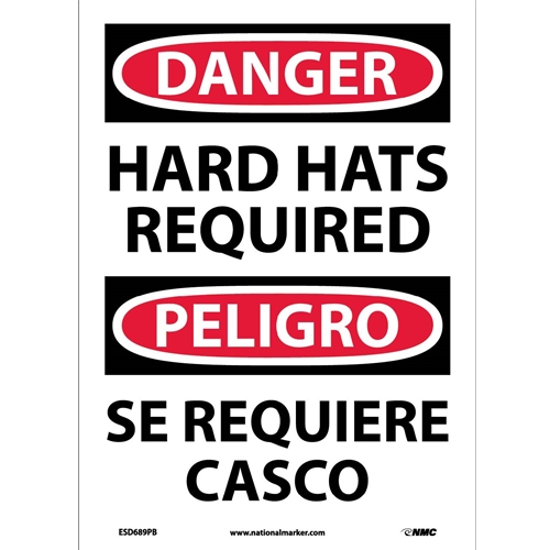 Danger Hard Hats Required Sign - Bilingual (ESD689PB)