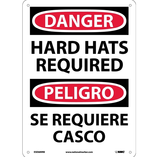 Danger Hard Hats Required Sign - Bilingual (ESD689RB)