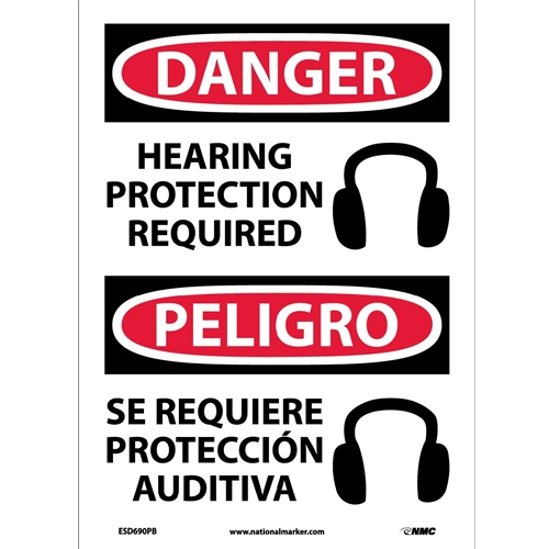 Danger Hearing Protection Required Sign - Bilingual (ESD690PB)