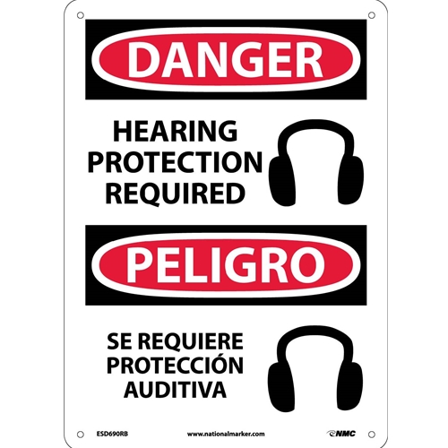 Danger Hearing Protection Required Sign - Bilingual (ESD690RB)