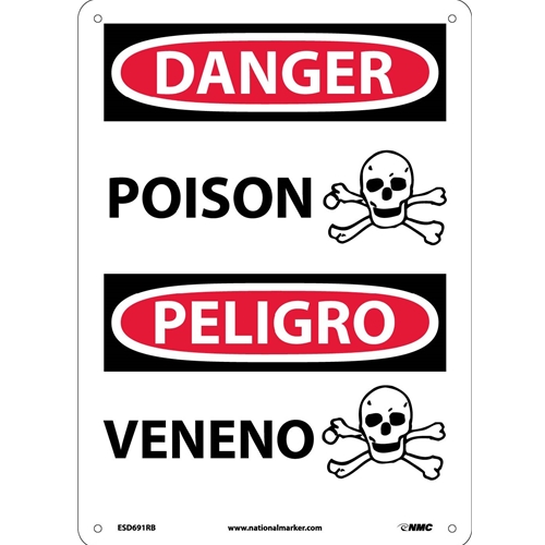 Danger Poison Sign - Bilingual (ESD691RB)