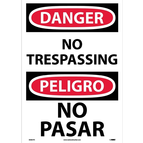 Danger No Trespassing Sign - Bilingual (ESD81PC)