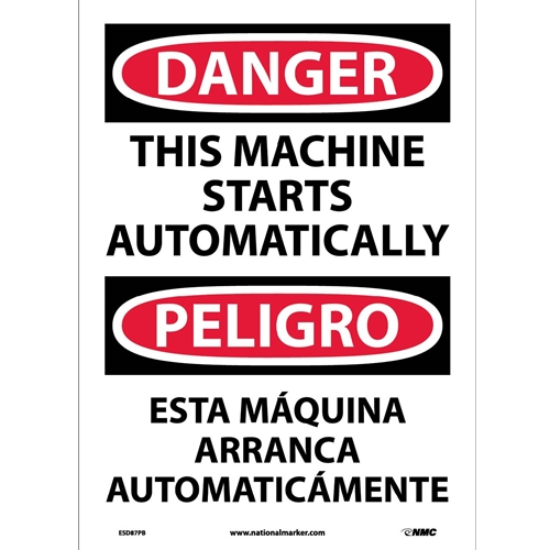 Danger Automatic Machine Start Sign - Bilingual (ESD87PB)