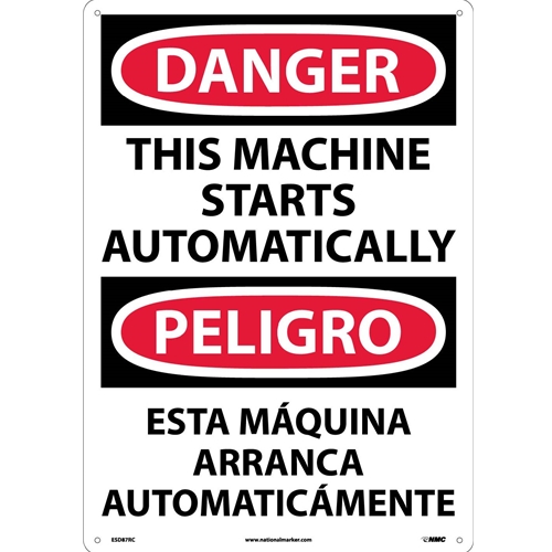 Danger Automatic Machine Start Sign - Bilingual (ESD87RC)