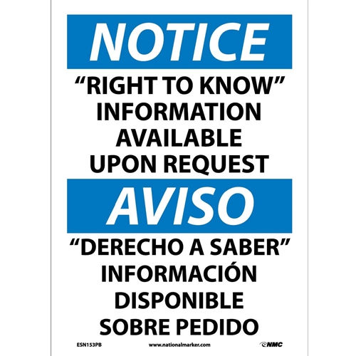 Notice Right To Know Sign - Bilingual (ESN153PB)
